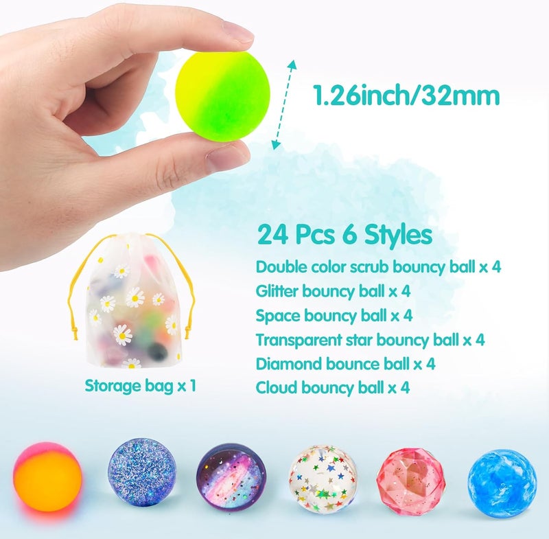 Ecoofor 24 Pieces Bouncy Balls 32mm Bounce Balls 6 Styles High Bouncing Balls Toys for Kids Party Favors Birthdays Gift Classroom - Image 2